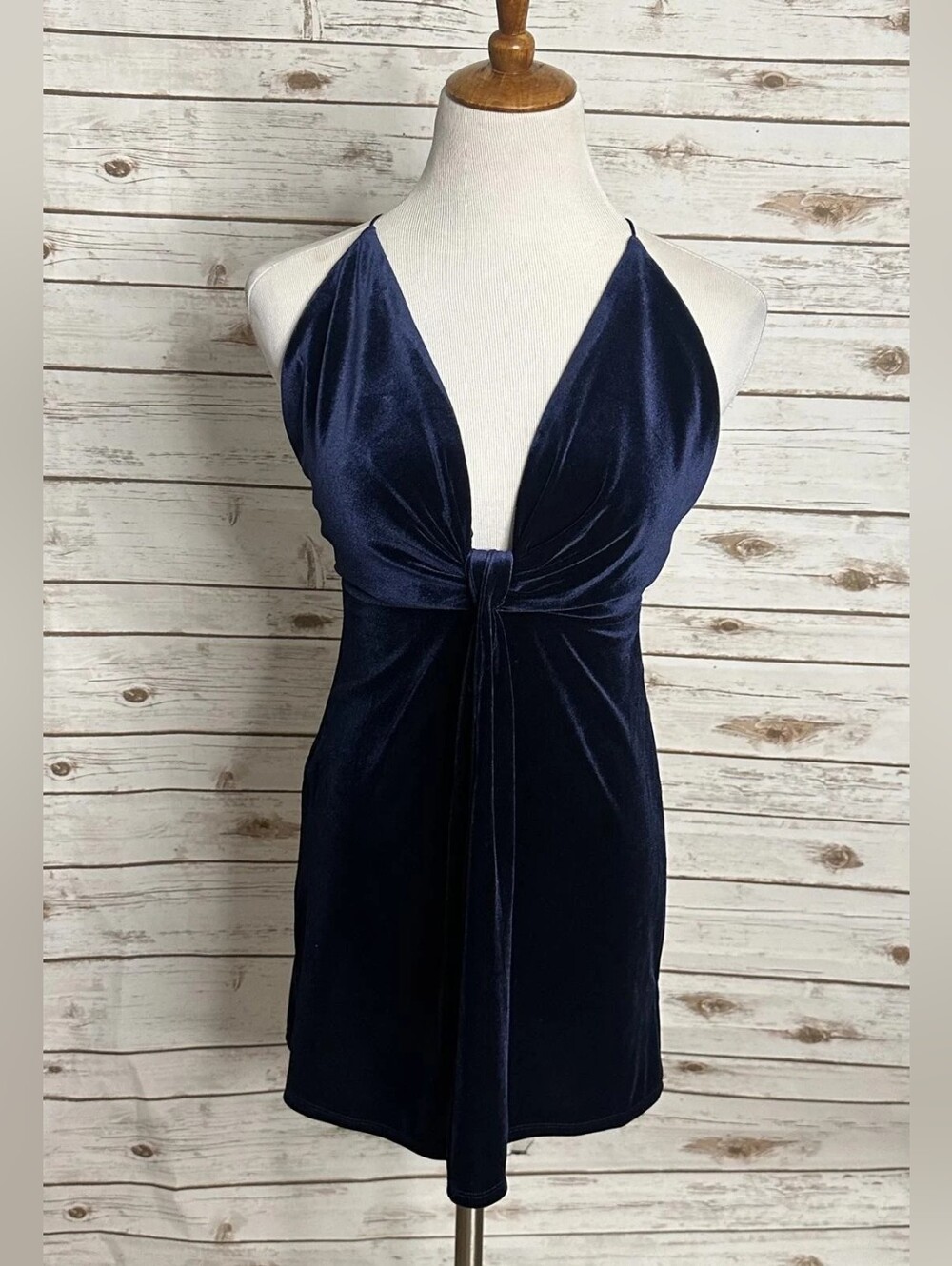Navy Velvet Halter Mini Dress - Elegant Evening Dress